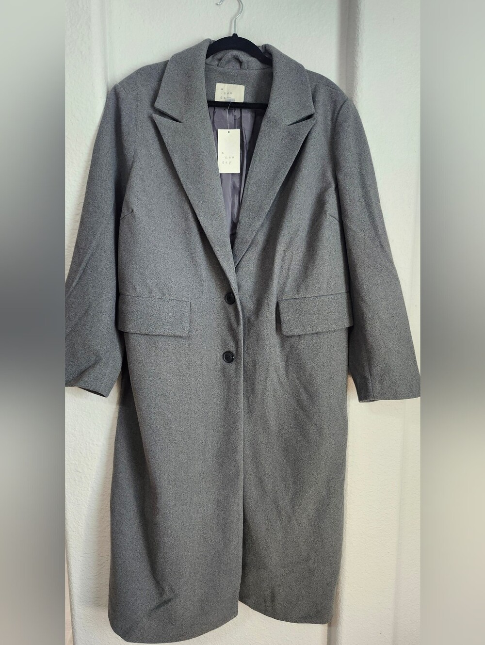 A New Day Gray Long Coat XXL NWT Oversized Notch Lapel Duster Jacket